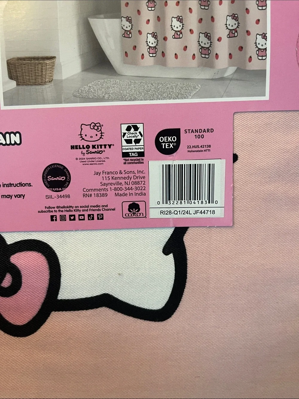 Hello Kitty Pink and White Character Shower Curtain